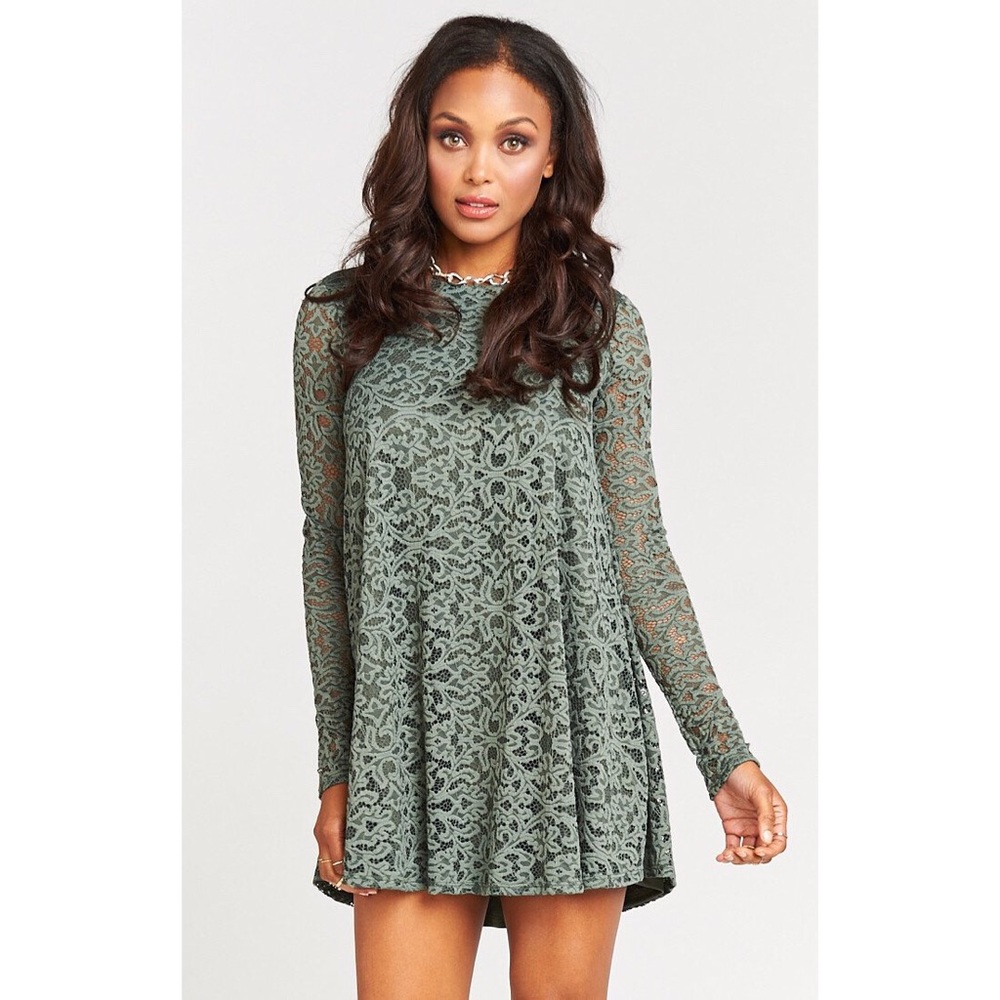 NWOT New Show Me Your Mumu Green Crochet Lace Eyelet Long Sleeve Dress XS